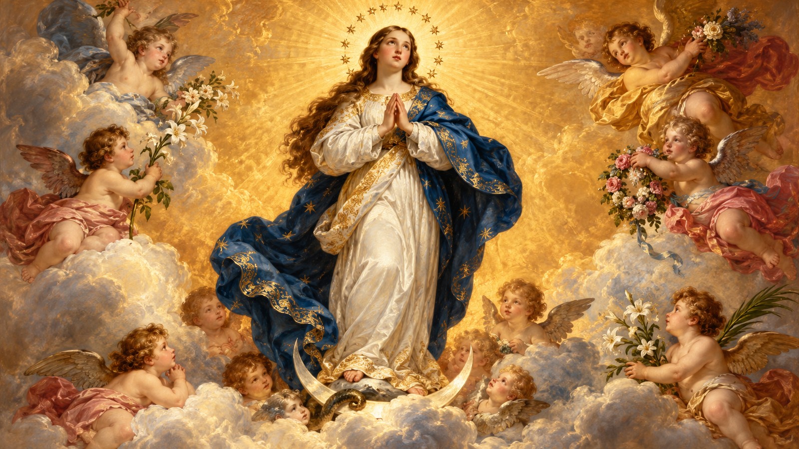 The Immaculate Conception among clouds and golden light.