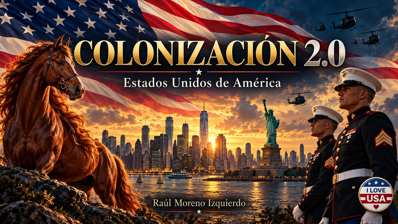 Ilustración editorial de Estados Unidos: paisajes, símbolos y escenas estadounidenses.