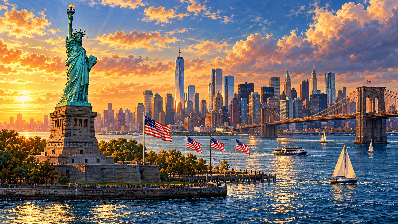 Editorial illustration of American landscapes, symbols and scenes.
